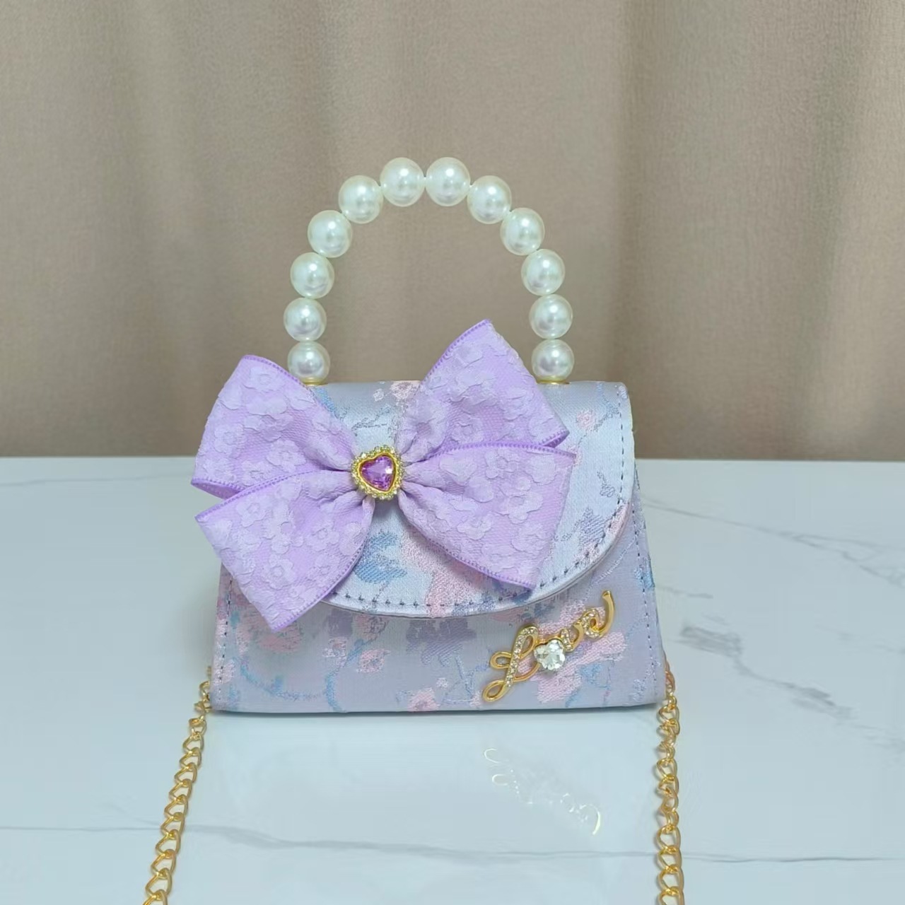 Guofeng bolso para niños, nuevo bolso de hombro de niñas, lindos bolsos de perlas de princesa, bolsos de arco, bolsos de mochila, bolsos pequeños