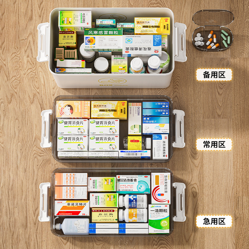 Caja Organizadora de Medicamentos de PET Multicapa Portátil para Hogar