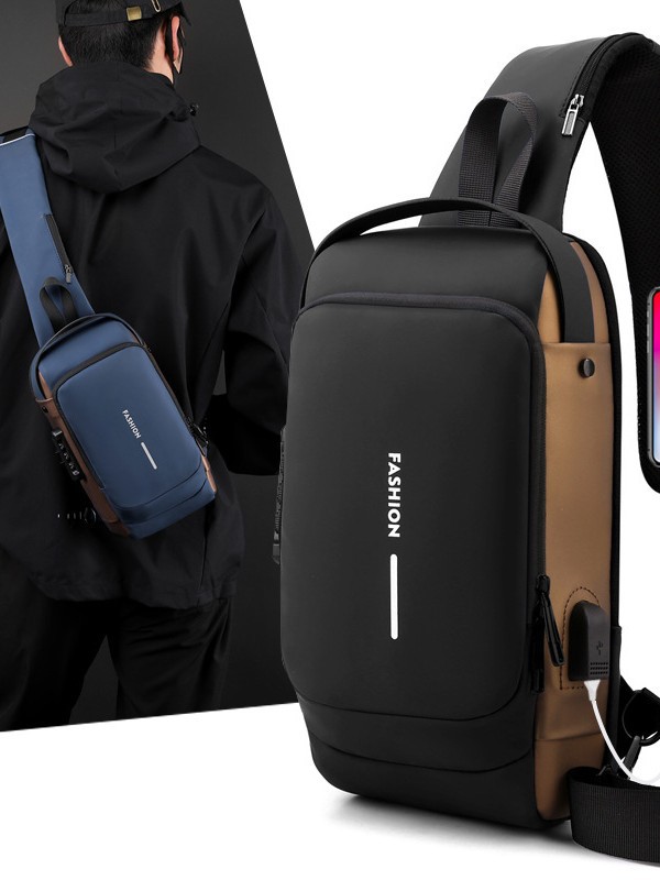 Bloqueo de contraseña anti-robo bolso de pecho de hombre mochila de motocicleta mochila deportiva al aire libre interfaz USB bolso de pecho mochila deportiva