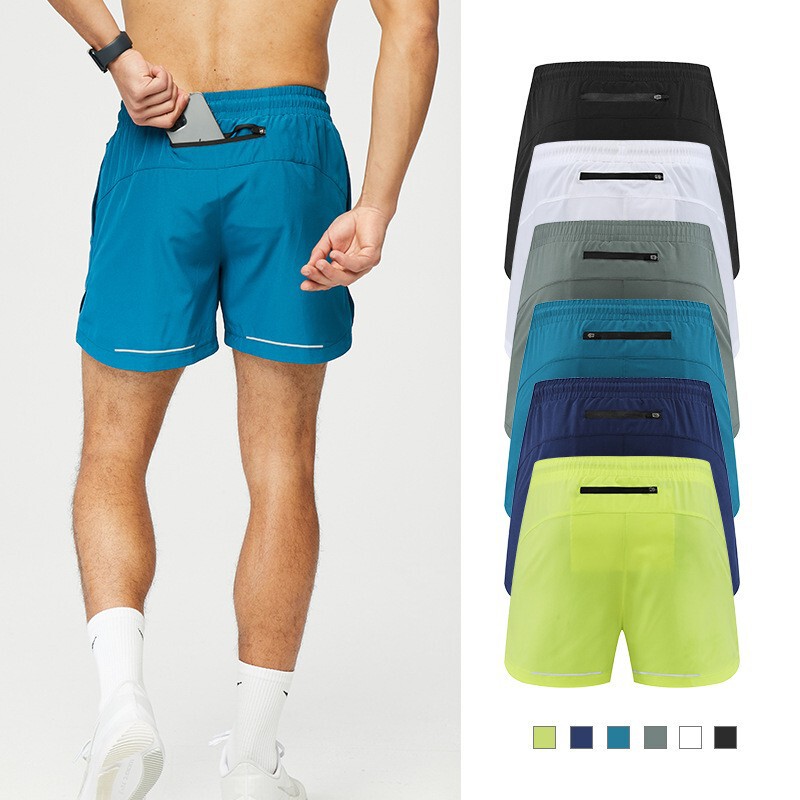 Woven sports shorts men's back pocket blank version quick-drying American Ice Silk track and field training basketball three pants