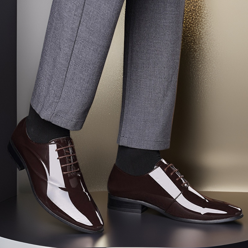 Otoño nuevo hombre vestido formal de negocios zapatos de cuero lacado puntuales juvenil de lazos de gran tamaño zapatos de hombre zapatos de boda