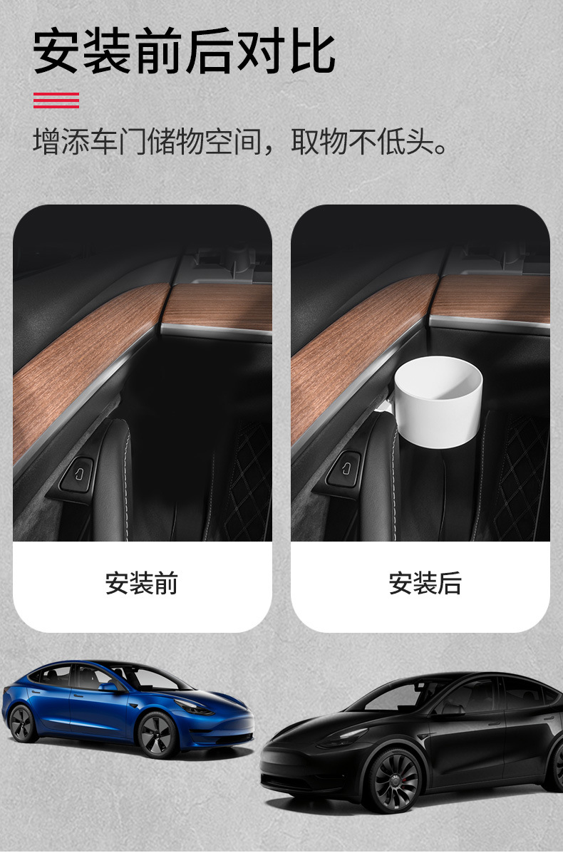 Suitable for Tesla Model3 Y Door Storage Box Four Side Door Beverage Rack Water Cup Holder Car Storage Box
