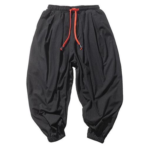 2024 New Lantern Pants Fat Super Large Code Loose Cotton Linen Tied-Angle Pants Men Wide Leg Pants Harem Nine-Tenths Casual Pants