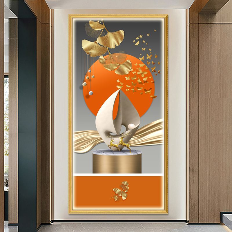 Living Room Entrance Hall Decorative Painting, Vertical Modern Minimalist Wall Art for Hallway, Geometric Light Luxury Self-Adhesive Painting