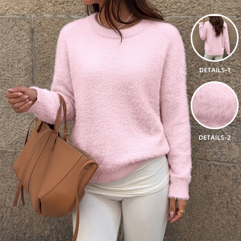 【Bai Fen Zhi Yi】TikTok 2026 New Valentine's Day Pure and Gentle Pink Faux Mink Fur Round Neck Sweater