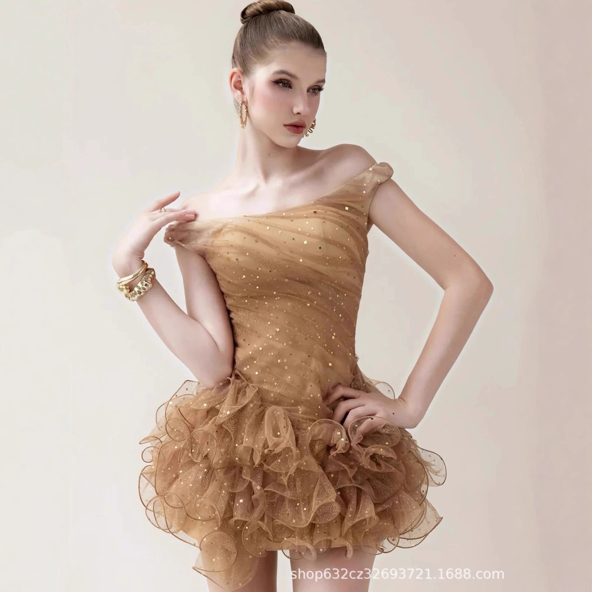 Unique and Chic Pleated Off-Shoulder Dress for Women, Trendy and Stylish Ruffled Mini Dress for This Year