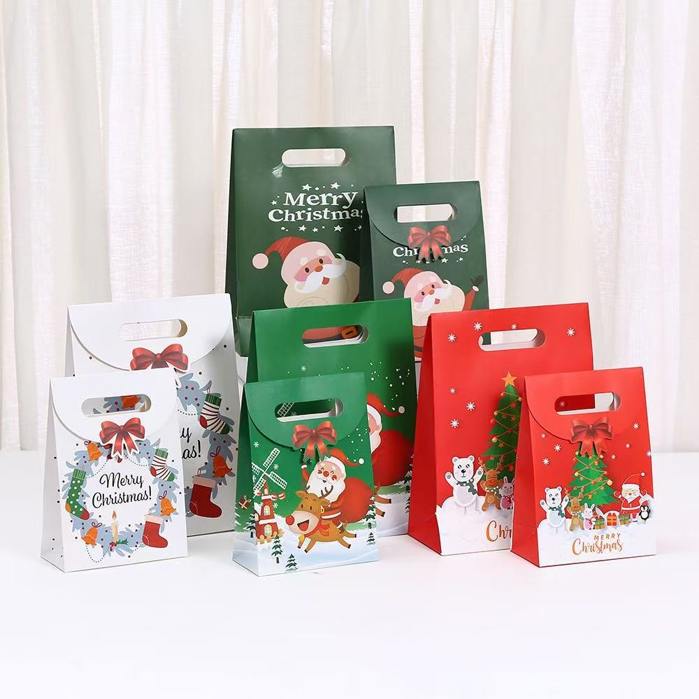 圣诞节翻盖精美手提袋派对聚会糖果袋卡通印花圣诞节礼品包装袋