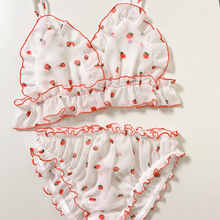 公子法式平面罩杯伪娘无胸男士平面文胸内衣内裤套装男体女款草莓