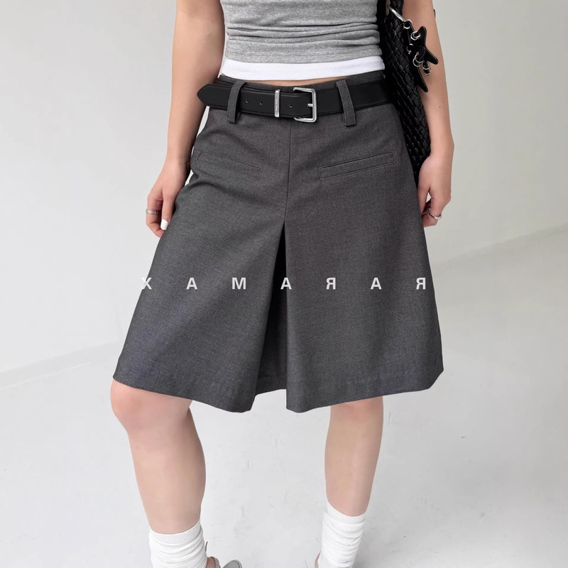 Rarama 2026 Tencel Wool Blend~Retro Ultra-Low Waist~Slimming Hip-Covering A-Line 5-Point Suit Pants/Skirt