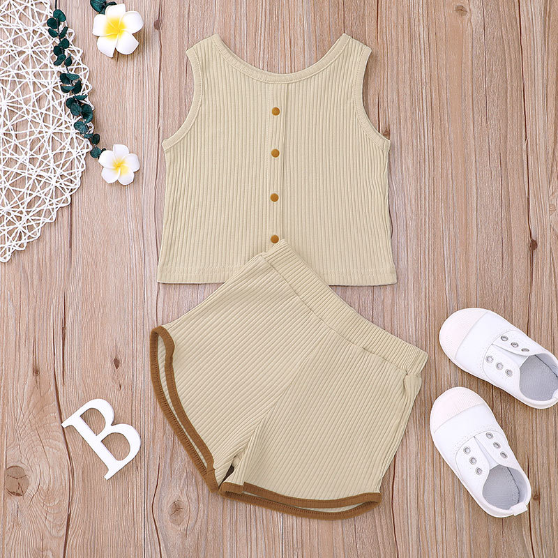 Children's Clothes Korean Fashion Sunken Stripe Suit Children's Solid Color Vest Shorts Two-piece Set Foreign Trade In Stock display picture 1