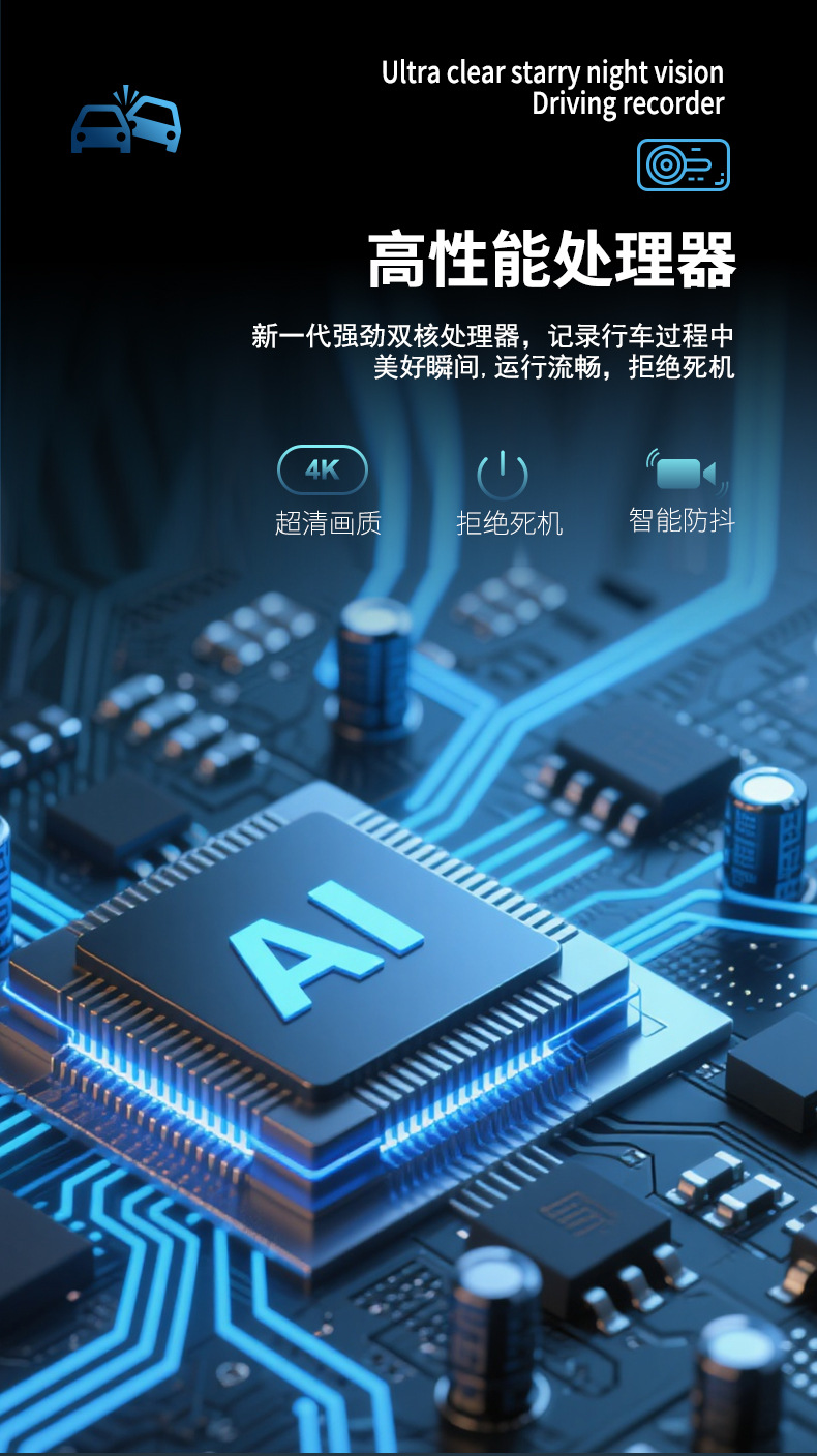 New Ai Smart Driving Recorder Wifi Dual Recording 4K Ultra-Clear Night Vision Adas Parking Monitoring Gps Tracking Bsd