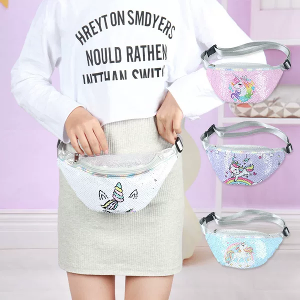 Cross-border Unicorn Waist Bag Student Cartoon Cute Sequins Sports Waist Bag Mermaid Fashion Cosmetic Bag Waist Bag Women