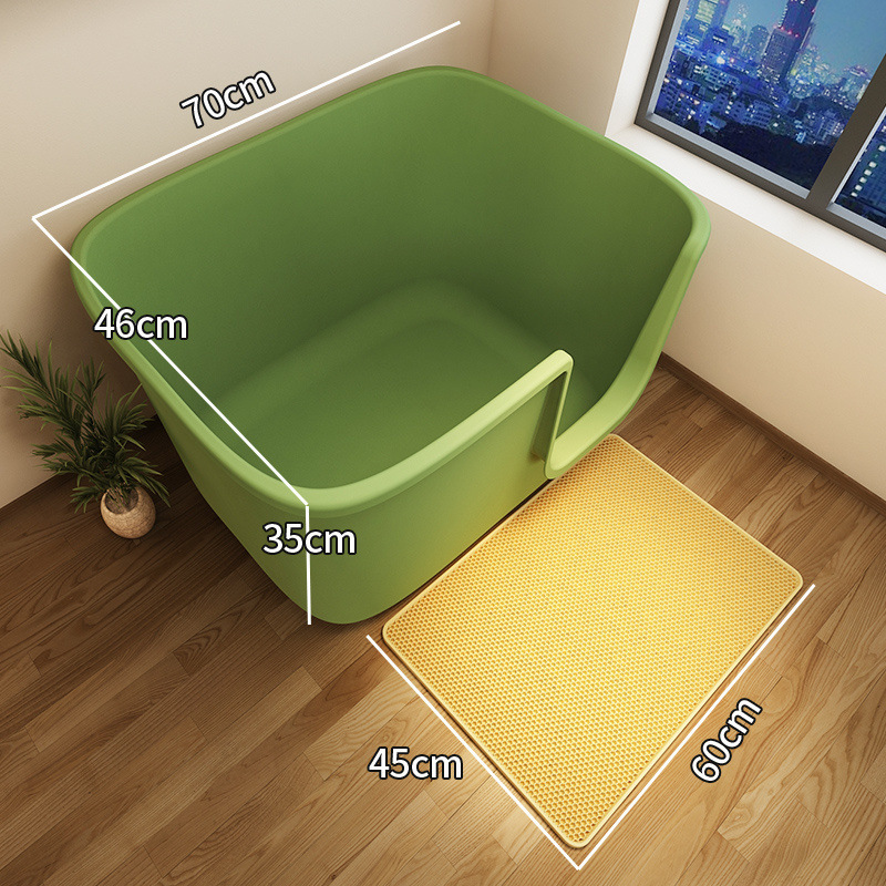 70CM 고양이 배변 상자 녹색 + 모래 조절 패드/관리 용이