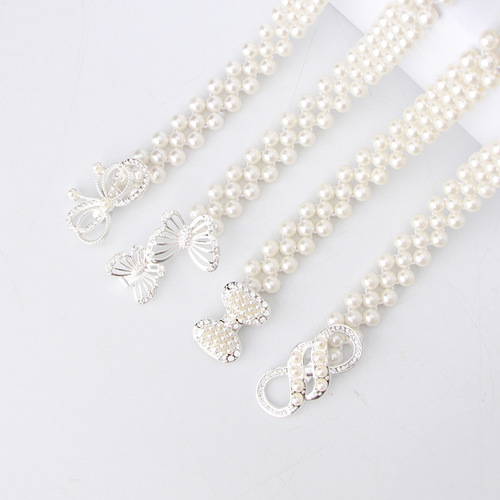 Women's Pearl Waist Chain Korean Style Rhinestone Pearl Decorative Belt Fashion Sweet Dress Elastic Belt Women Wholesale
