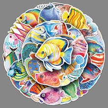 50张鱼涂鸦贴纸卡通海洋生物动物防水装饰笔记本手机壳保温杯贴纸