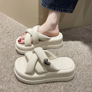 Fashion Height-increasing Thick Bottom Feeling Eva Slippers Women's 2024 New Summer Outer Wear Non-slip Women's Home