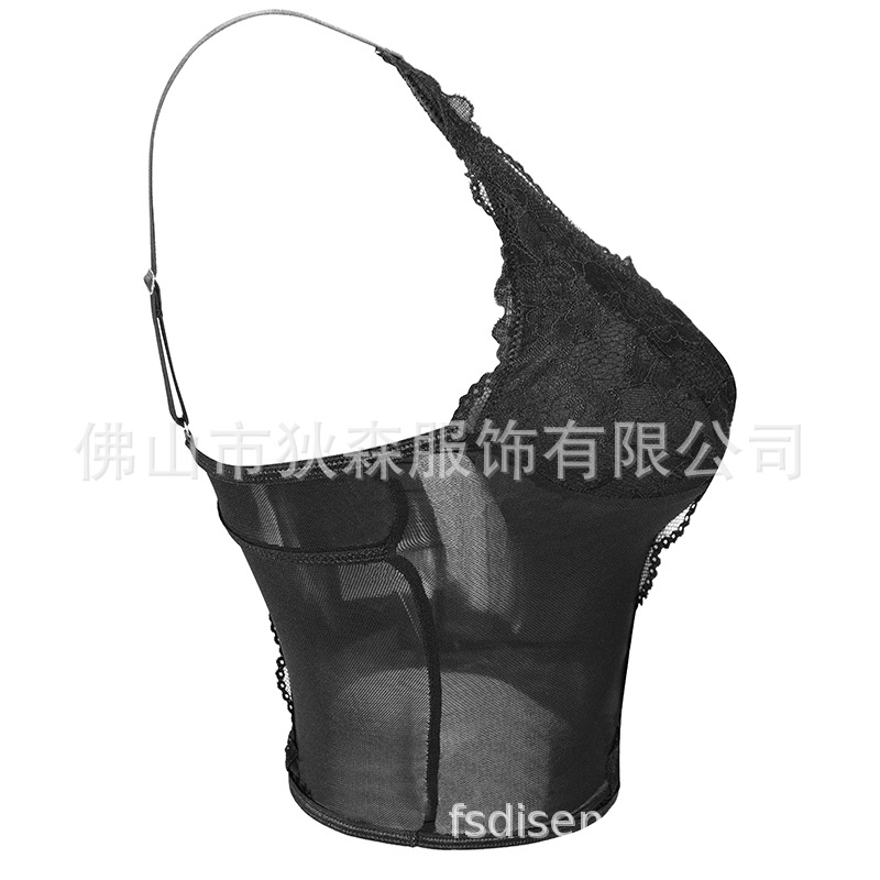 Nueva perspectiva de encaje de estilo europeo y americano, espalda abierta en V profunda, eslinga sexy delgada y delgada