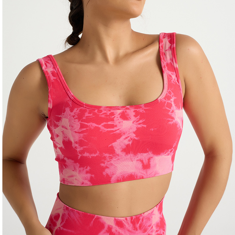 Nuevo traje de yoga de secado rápido de cadera deportivo de cintura alta sin costuras europeo y americano de tres piezas pantalones de yoga de teñido ajustado para mujer