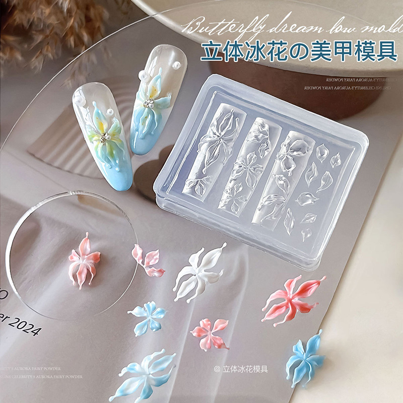 3D Ice Flower Nail Art Silicone Mold 3D Cartoon Embossed Lily Flower Nail Polish Gel Filling Mold Easy Release Tool