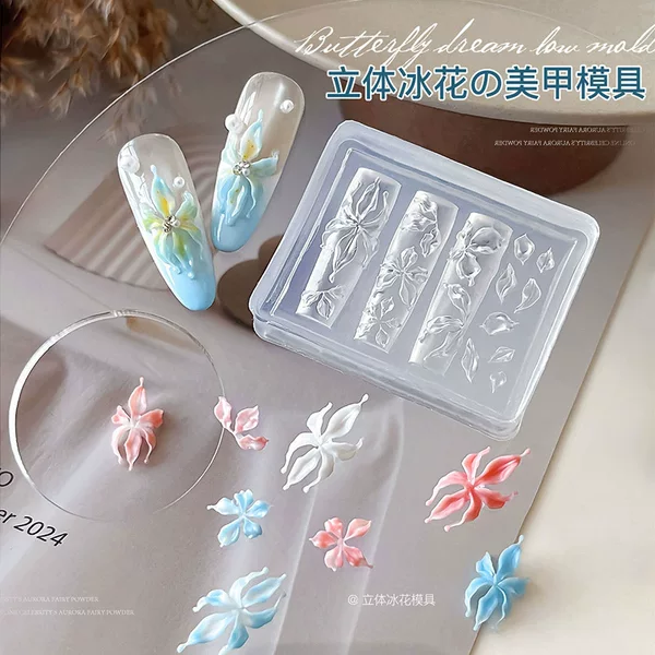 3D Ice Flower Nail Art Silicone Mold 3D Cartoon Embossed Lily Flower Nail Polish Gel Filling Mold Easy Release Tool
