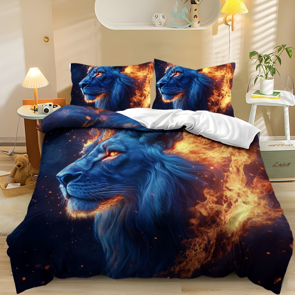 TEMU / JIT abrasión digital impresión cama colcha de cama pro-piel kit textil casero frío negro patrón de león fábrica fuente