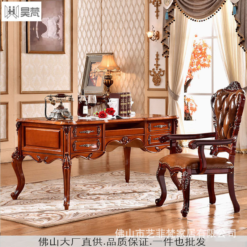 European Style Solid Wooden Desk Home Desk Writing Desk Computer American Chair Combination Luxury High-end Study