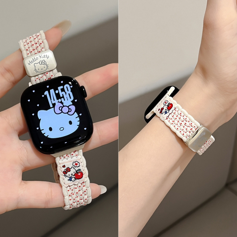 Thin Love Heart Cat Design Suitable for Applewatch98765 Strap S10 Apple Watch Iwatch11 Generation Se