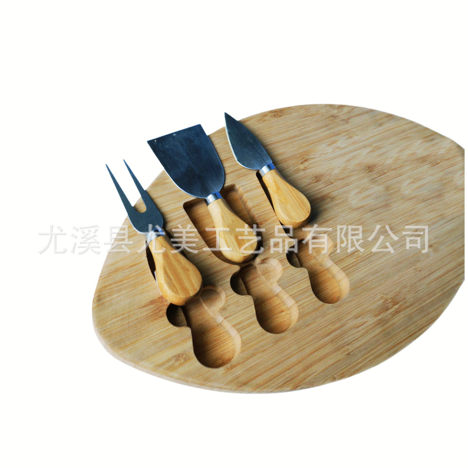 Tablero de queso de bambú transfronterizo traje de queso tablero de corte de cajón cuadrado tablero de pizza con cuatro cuchillos