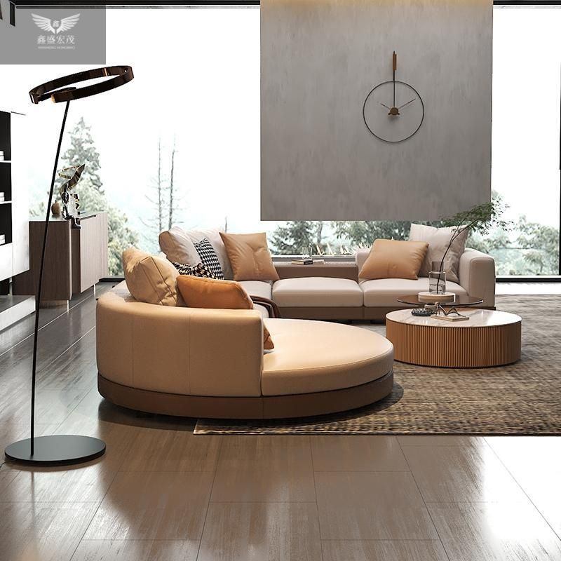 Sala de estar de lujo ligero gran piso plano estilo italiano minimalista sofá de cuero Connery diseñador de villa arco sofá de forma especial image 4