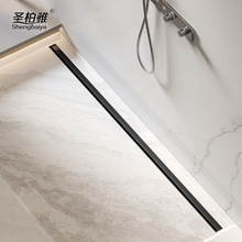淋浴房黑色极窄线型长条地漏 大排量长方形不锈钢304线型防臭器