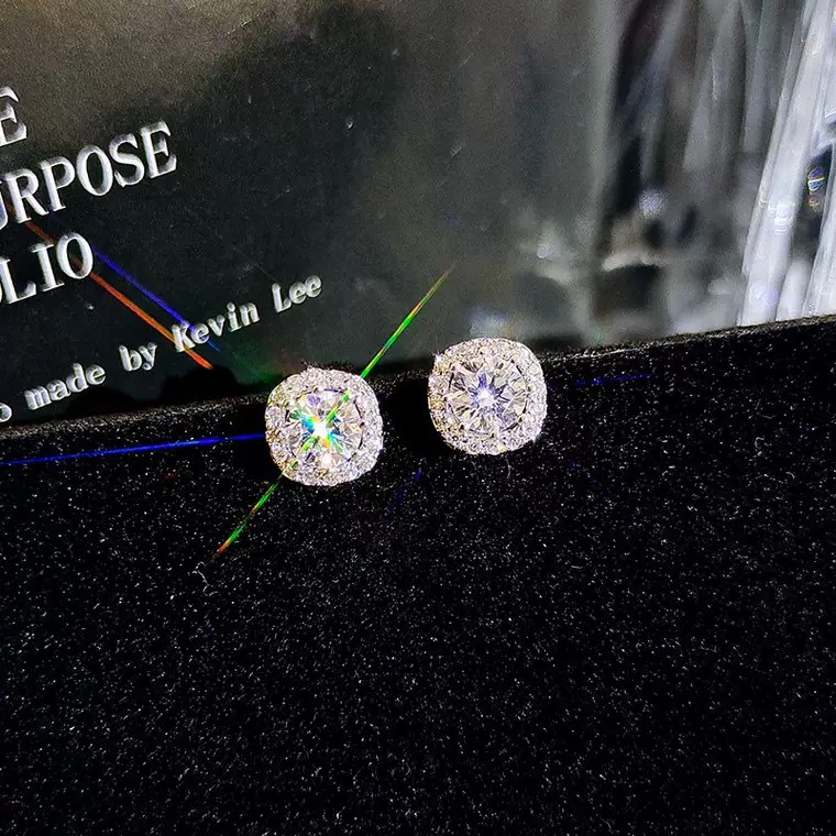 3g Weight 925 Sterling Silver Ear Needle Material Zircon Inlay Material 1 Pair 925 Sterling Silver Zircon Geometric Ear Studs