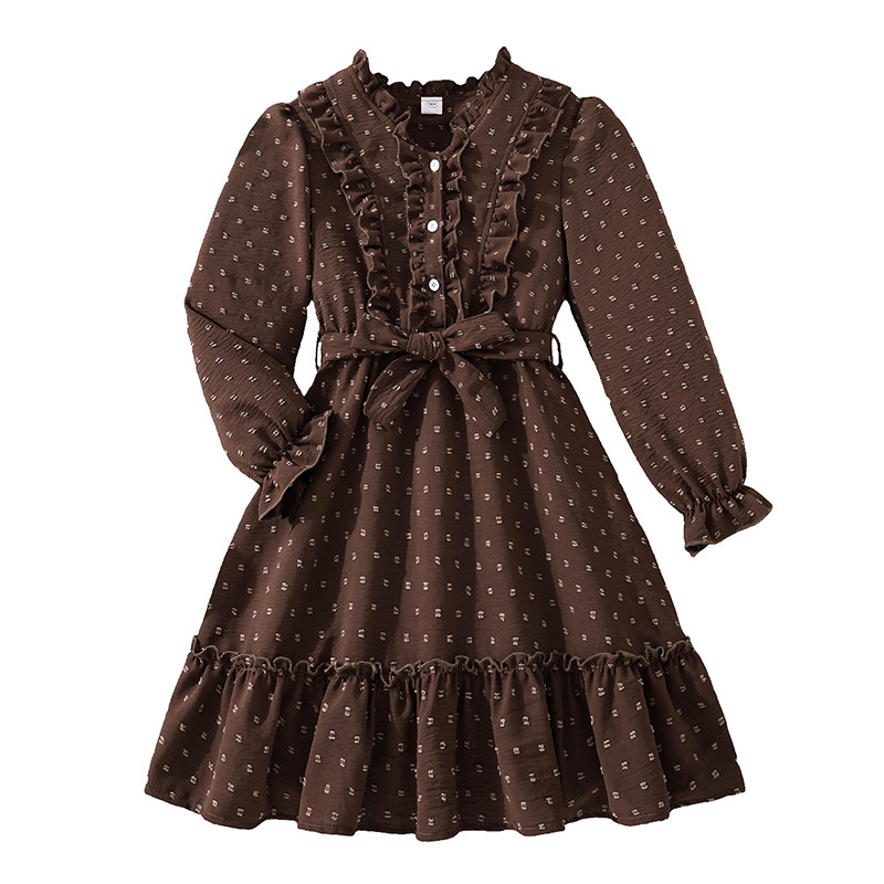 Vestido de Manga Larga para Niñas con Cinturón de Poliéster para Primavera y Otoño