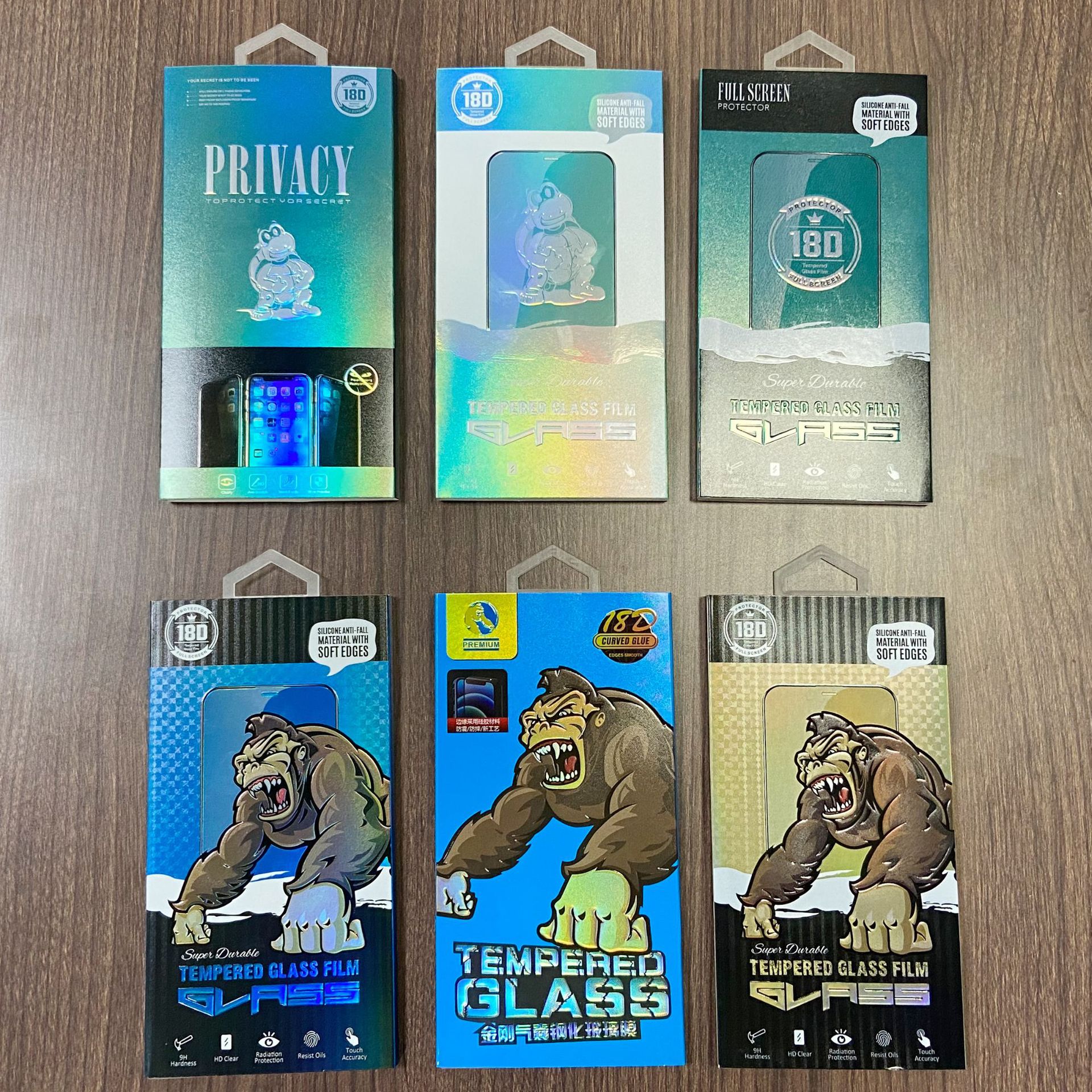 in stock mobile phone tempered film packaging box frog blue scarlet 18D air door protection screen glass film transparent plastic box