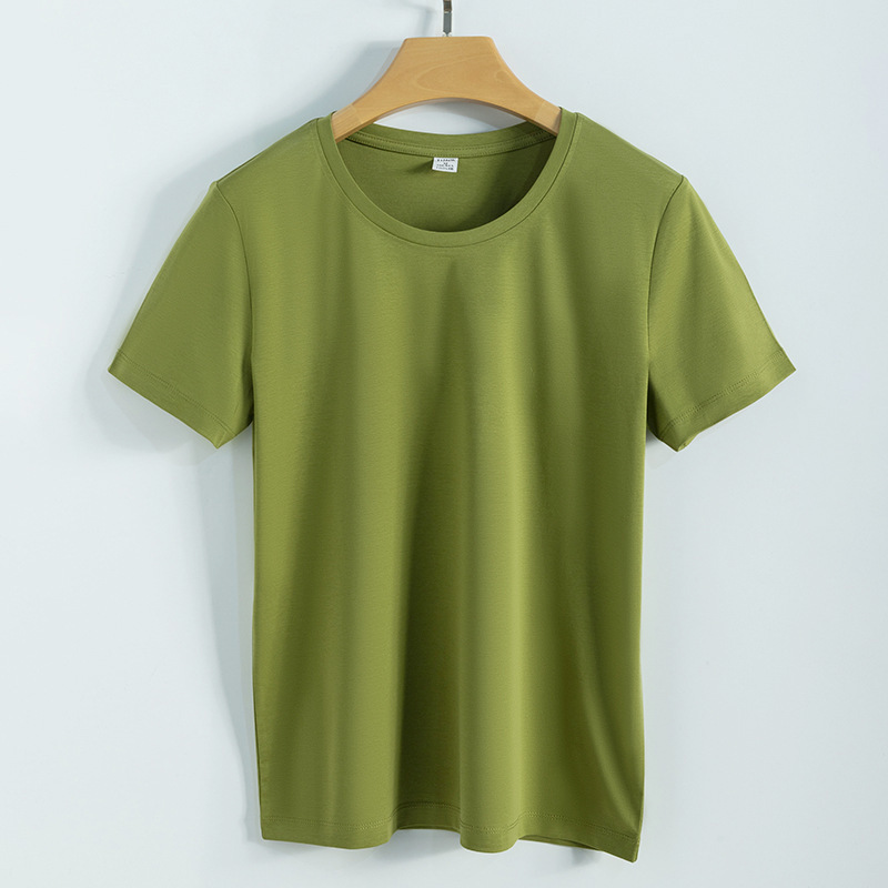 高品質80本両面シルク綿tシャツ女性夏ゆるい丸首v襟純綿純色新疆綿半袖tシャツ|undefined