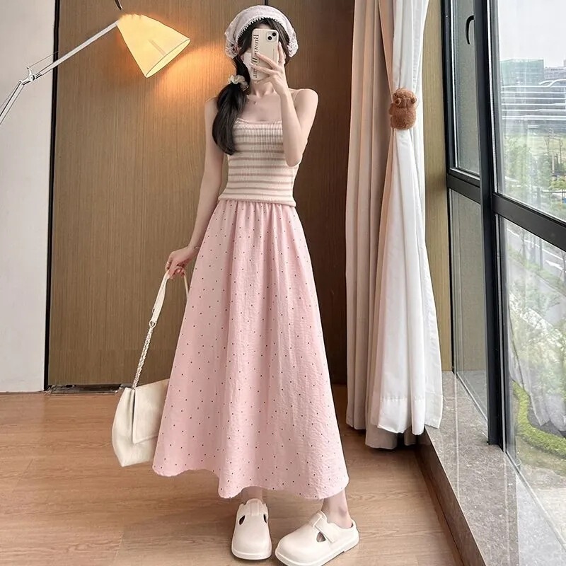 Polka Dot Skirt for Women, Spring/Summer 2025 New Style, High-Waisted, Slimming, Figure-Flattering, A-Line, Mid-Length, Petite, French-Style Umbrella Skirt