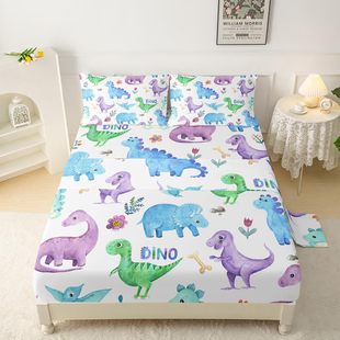 Cartoon small dinosaur pattern cross-border bed hat four-piece bedding suit bedroom dormitory bedding decoration