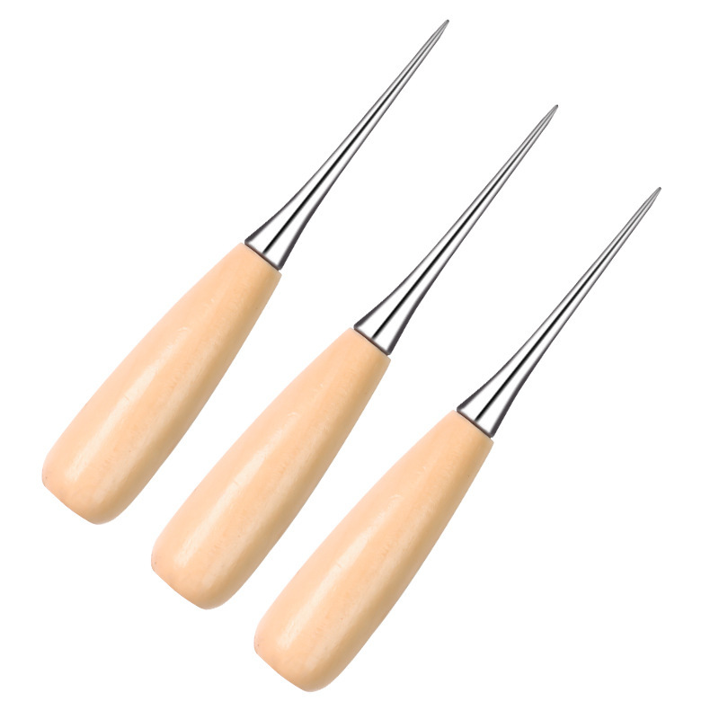 Cono de mango de madera maciza de agujero redondo al por mayor Cono de cuero de bricolaje hecho a mano con punzón de revestimiento Cono de costura Herramientas manuales