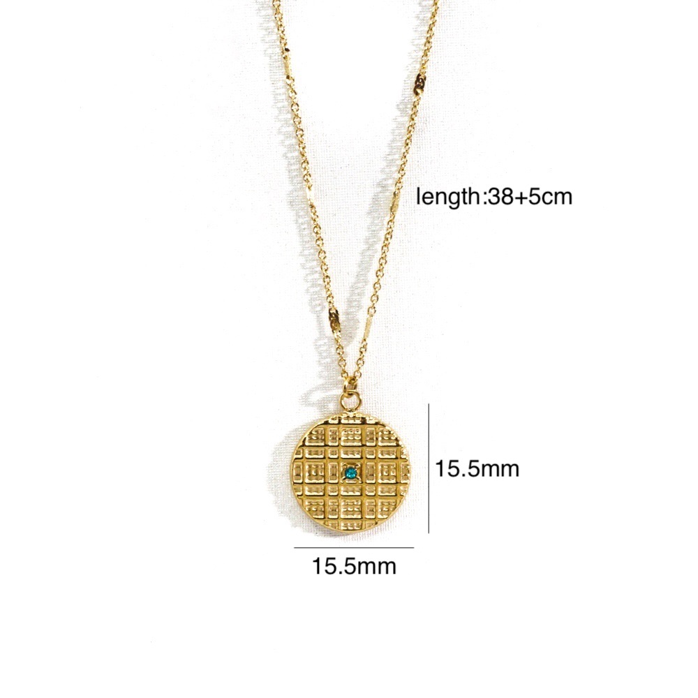 304 Stainless Steel 14K Gold Plated Retro Inlay Round Square Star Zircon Pendant Necklace display picture 7