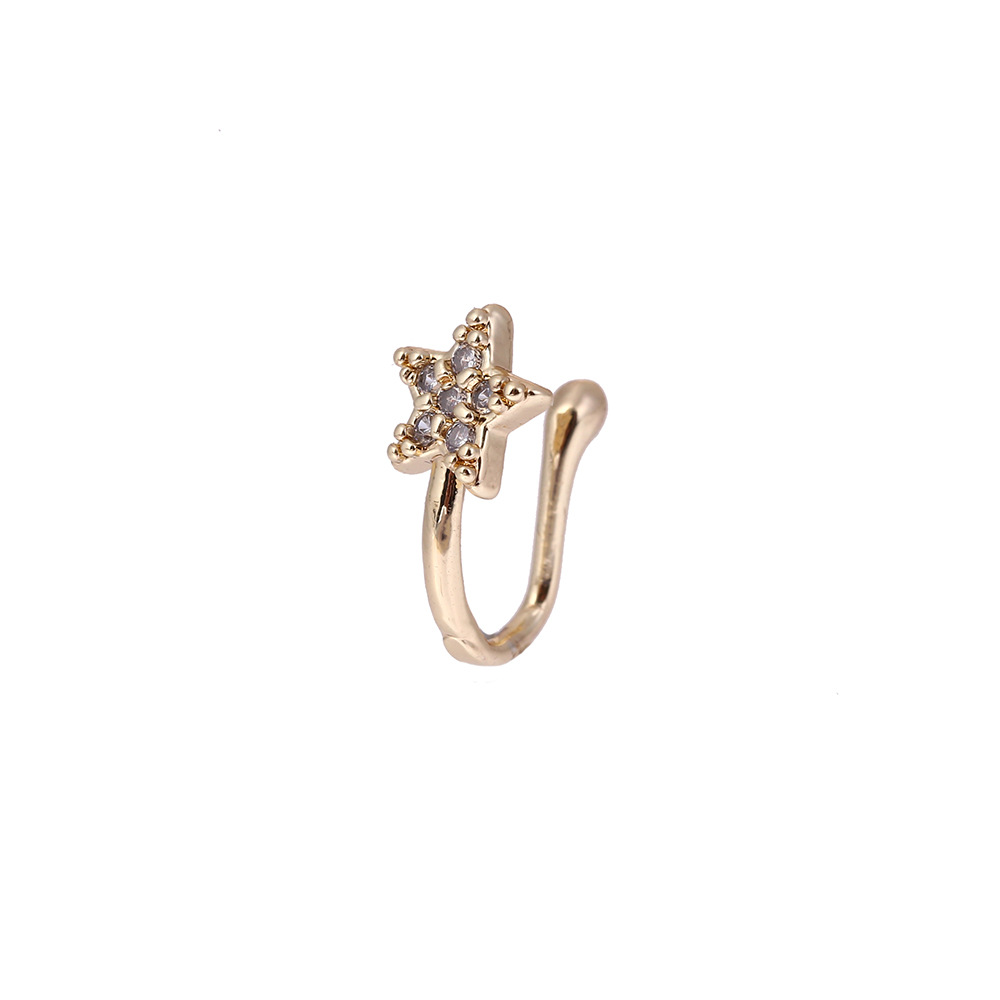 Cross-Border U-Shaped Clip Copper Inlaid Zircon Star Non-Pierced Jewelry Piercing Accessories Ring Nose Stud Wholesale_voghion.com