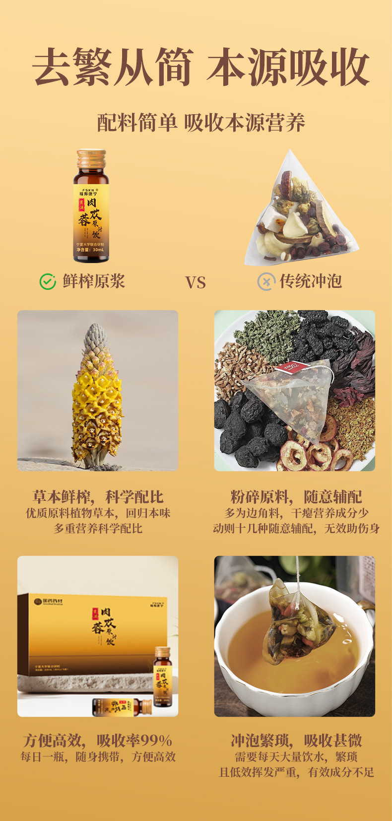 Cistanche Deserticola Oral Liquid Concentrate Gift Box 30ml x 10 Bottles Inner Mongolia Desert Gold specifications