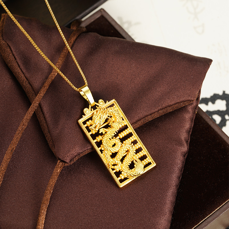 Nuevos productos de oro de arena vietnamita abaco hueco collar de pan dragón estilo chino esculpido latón chapado en oro joyería de moda al por mayor