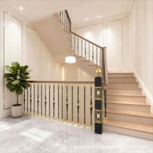 现代轻奢楼梯栏杆黑杆金色旋转玫瑰雕花立柱镶嵌水晶别墅厂家直销