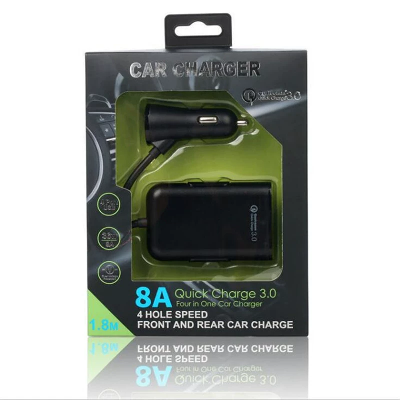 Сниженная цена зарядное устройство для автомобиля QC3.0 быстрая зарядка 8A четырьмя USB с многофункциональной вспышкой четыре порта автомобильная зарядка