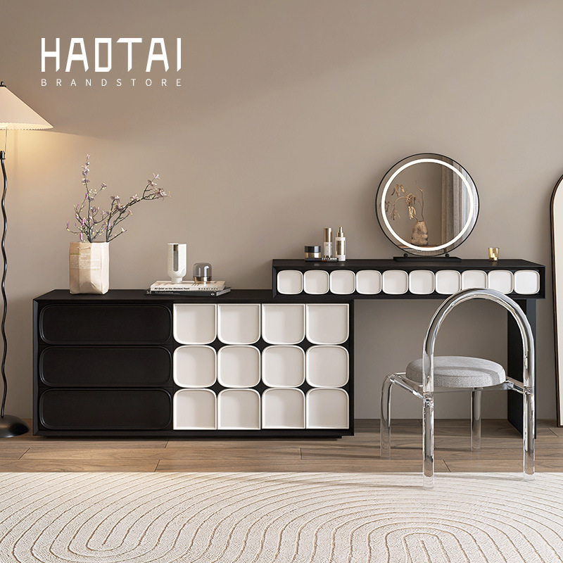 Italian Minimalist Painted Dressing Table and Cupboard Integrated Bedroom Simple Bedside Dressing Table Retractable Multi-Functional Cabinet