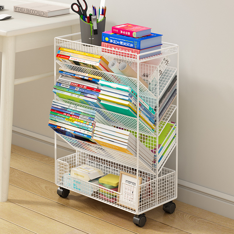 Bookshelf, book storage rack, tableside storage, floor-standing desk, removable wheeled classroom under desk storage artifact