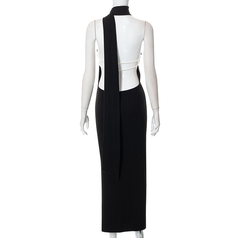 Women Clothing Autumn Shoulder Personality Halter Sexy Backless Elegant Dress