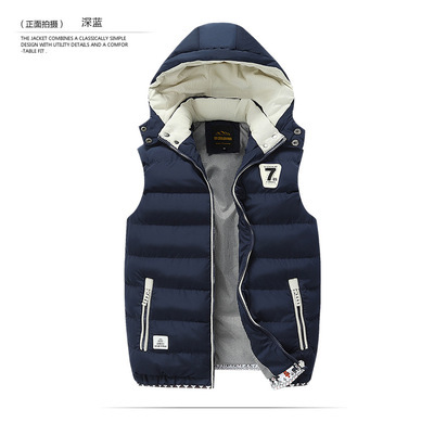 Chaleco de los hombres de otoño e invierno de los hombres casuales chaqueta delgada con capucha de lana forrada engrosada casual collar abajo Chaqueta de algodón acolchado Juventud