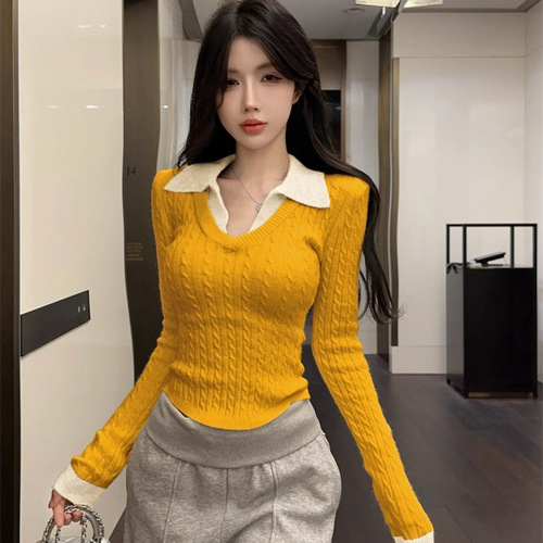 College holiday two-piece polo-neck sweater for women in autumn and winter want v-neck top, base shirt and twist sweater inside