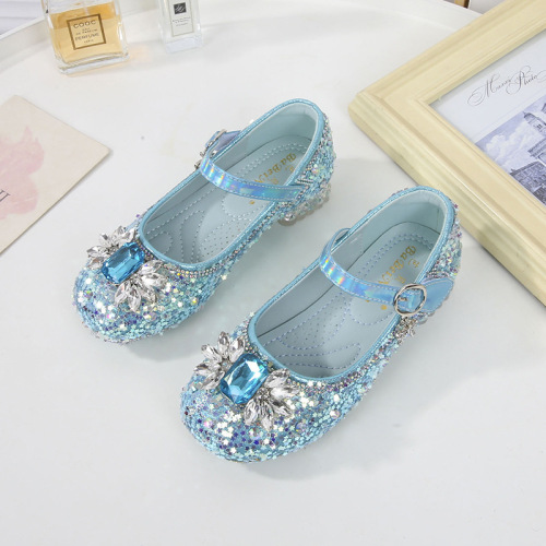 Girls leather shoes high heels  new autumn sequined fashion little girl crystal princess shoes factory direct sale