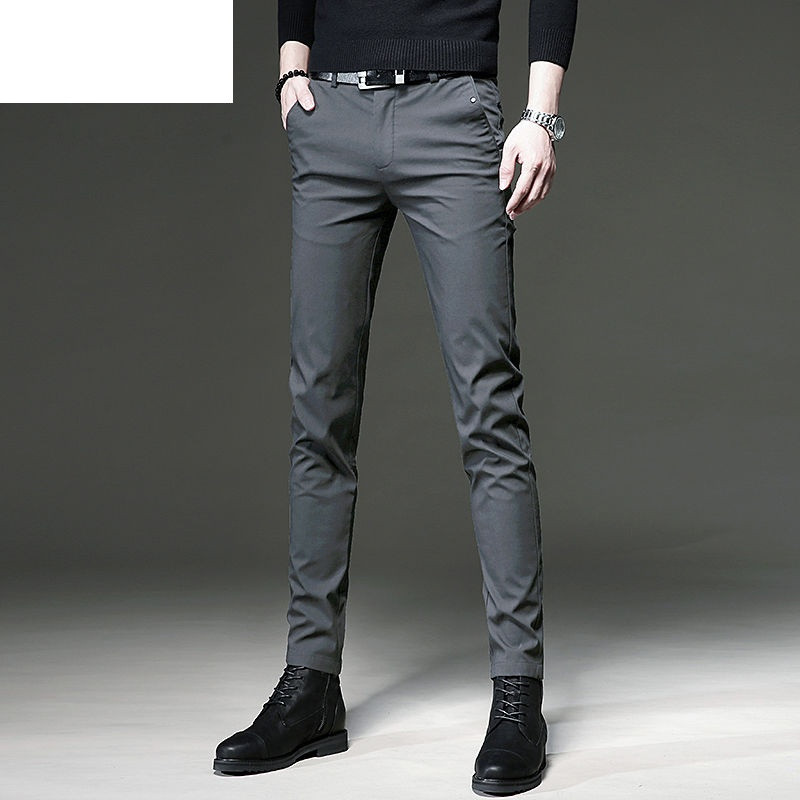 Men's cross-border autumn and winter business casual trousers, Korean style, trendy, stretchy, slim fit, tapered, commuter suit trousers, men's fleece-lined